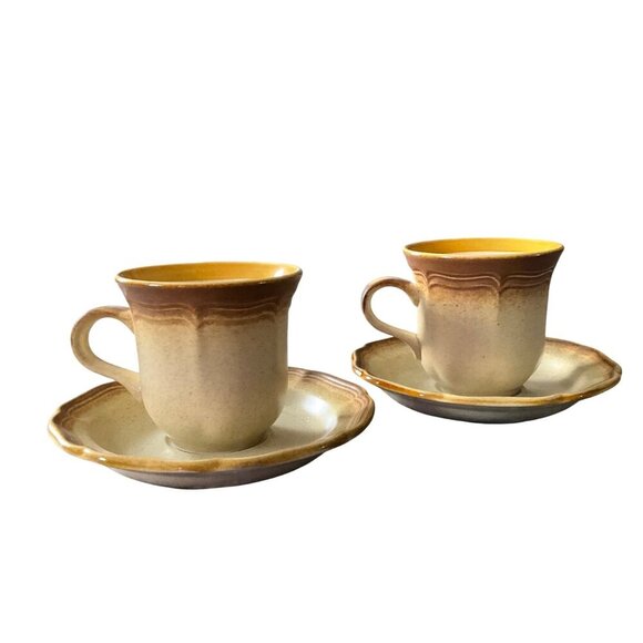 Vintage Mikasa Whole Wheat E 8000 Stoneware Cup & Saucer Set Of 2 Made In Japan - Picture 1 of 7